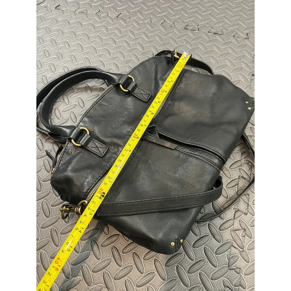 American Leather‎ Co Satchel Women Medium Black Leather Crossbody Bag Gold Tone